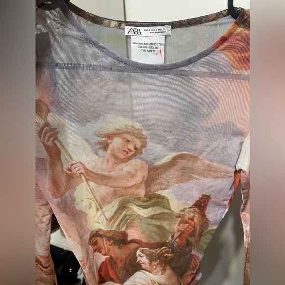 Zara printed tulle long sleeve bodysuit Luca Giordano print NWT - Picture 5 of 6